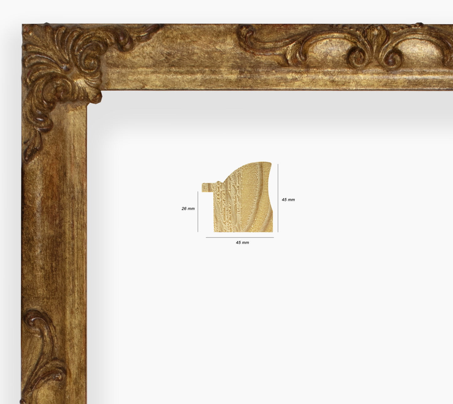 COR.227.230 cadre en bois à la feuille d'or antique