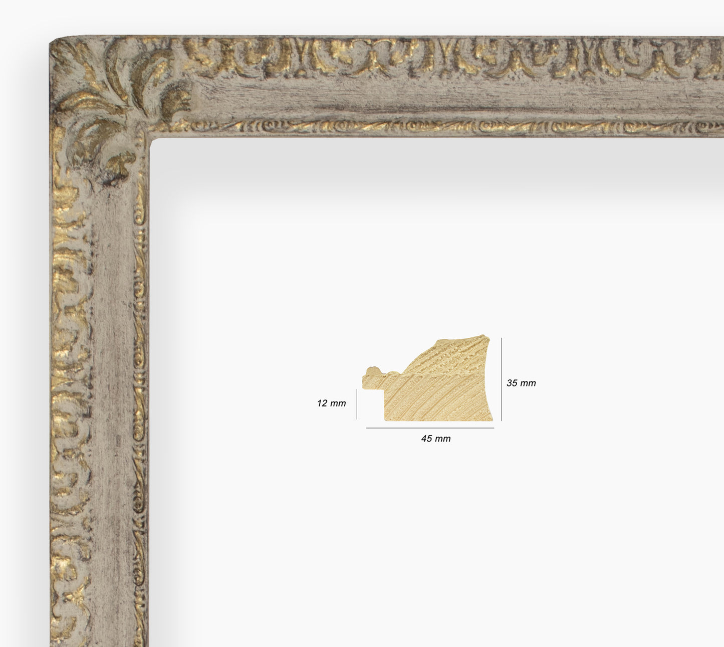 COR.325.3000 antique dove gray wooden frame with gold