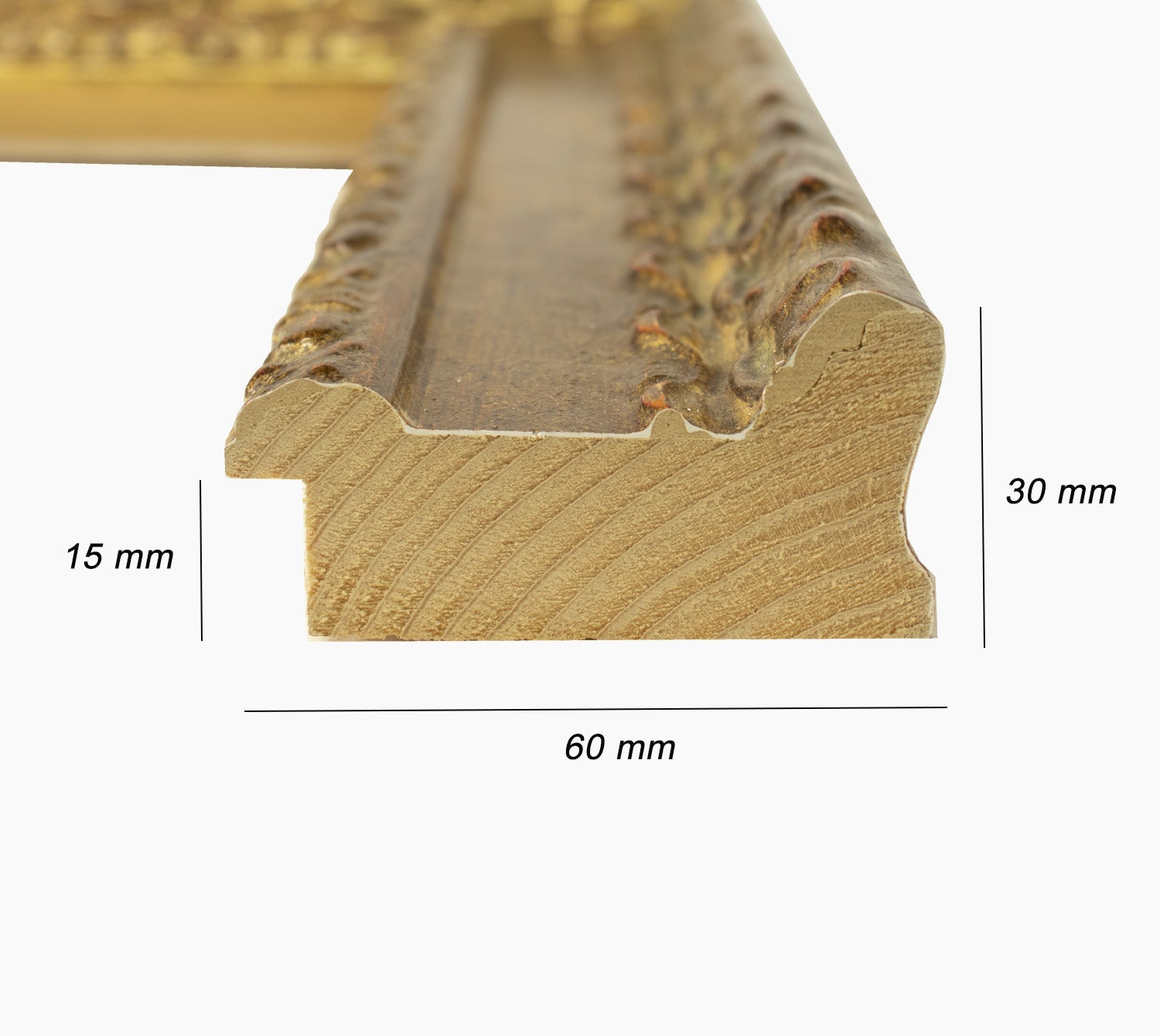 343.230 cadre en bois à la feuille d'or antique mesure de profil 60x30 mm Lombarda cornici S.n.c.