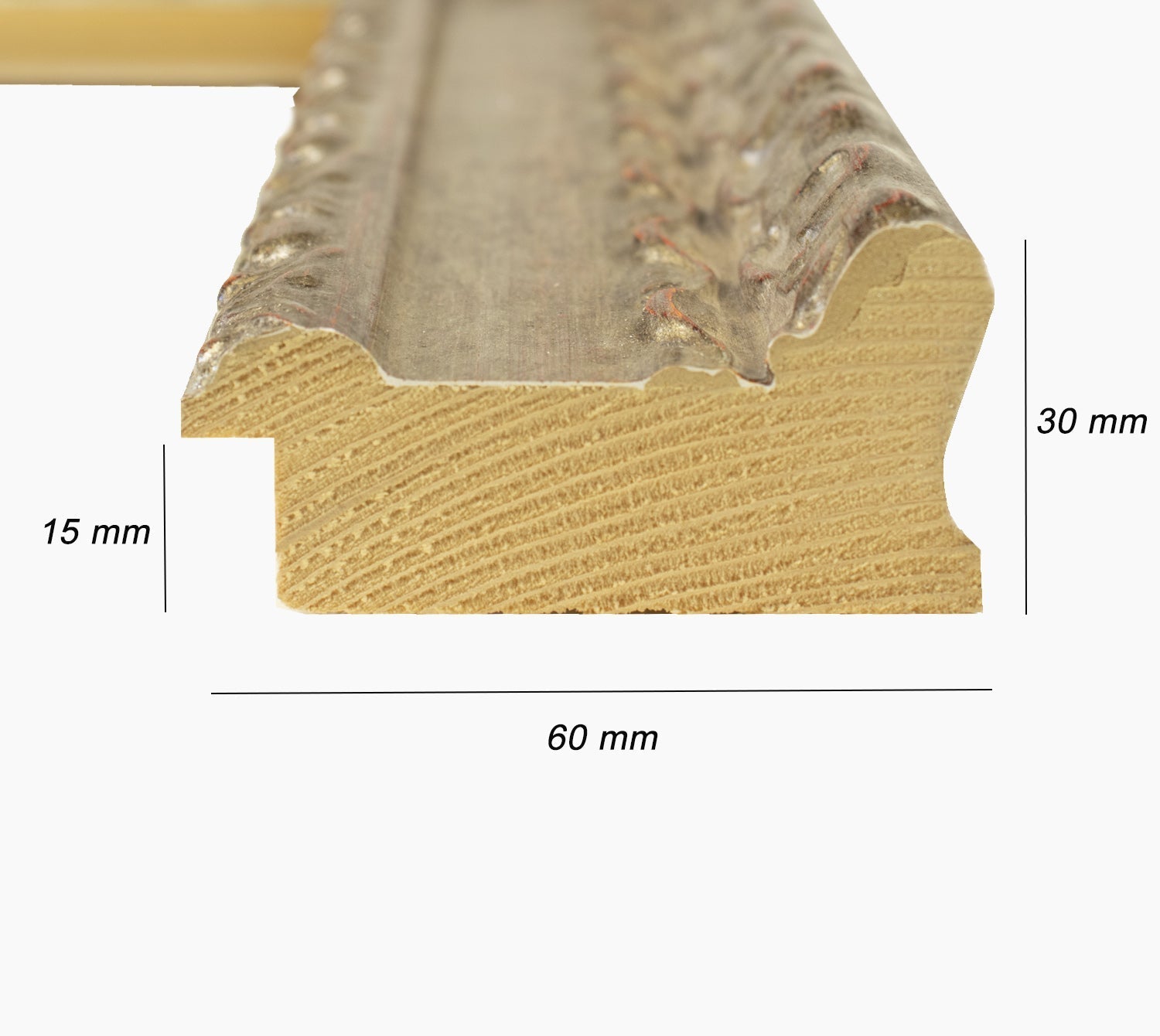 343.231 cadre en bois à la feuille d'argent antique mesure de profil 60x30 mm Lombarda cornici S.n.c.