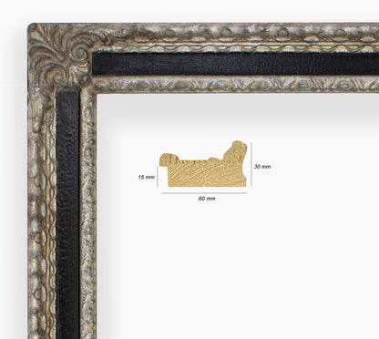 Cor.343,602 Holzrahmen mit silbernem Blattschwarztrachen