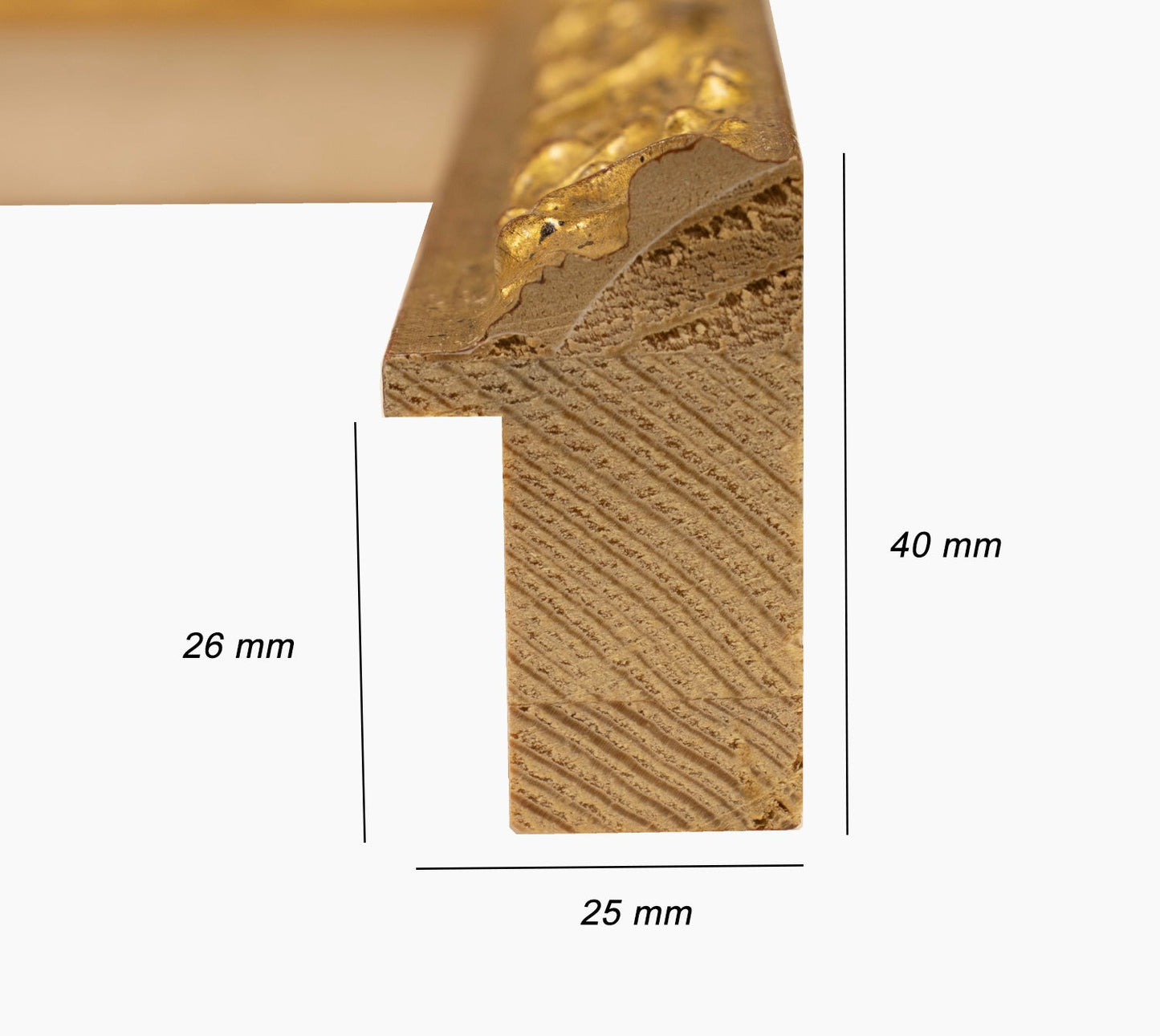 426.010 cadre en bois à la feuille d'or mesure de profil 26x42 mm Lombarda cornici S.n.c.