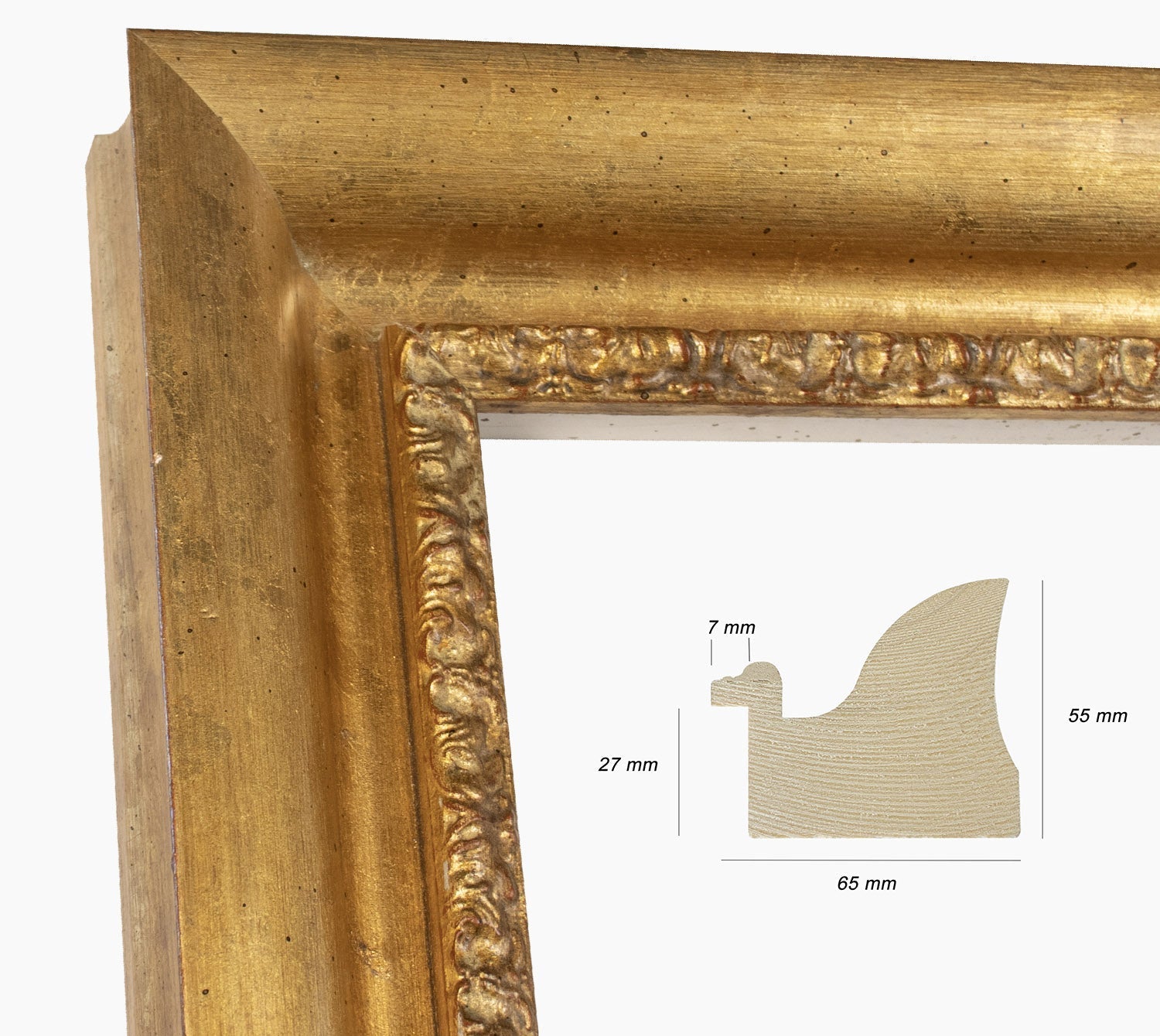 430.010 cadre en bois à la feuille d'or mesure de profil 65x55 mm Lombarda cornici S.n.c.