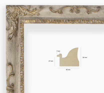 COR.430.3000 antique dove gray wooden frame with gold