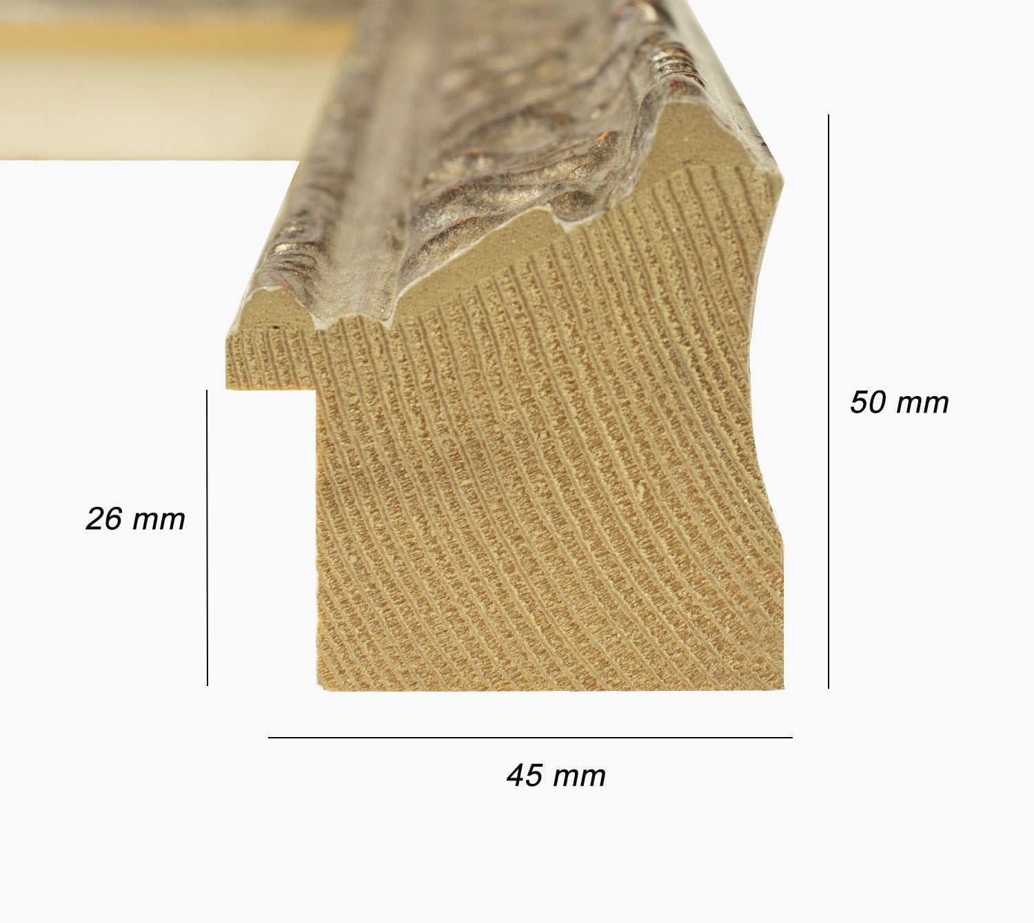 496.231  cadre en bois à la feuille d'argent antique mesure de profil 45x50 mm Lombarda cornici S.n.c.