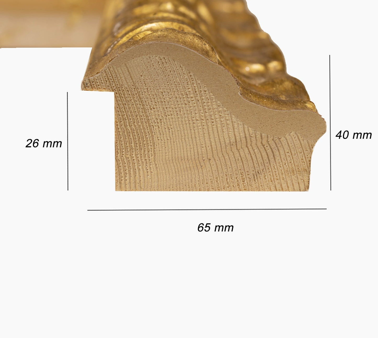 728.010 cadre en bois à la feuille d'or mesure de profil 65x40 mm Lombarda cornici S.n.c.