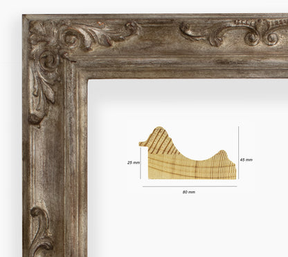 COR.739.231 cadre en bois à la feuille argent antique