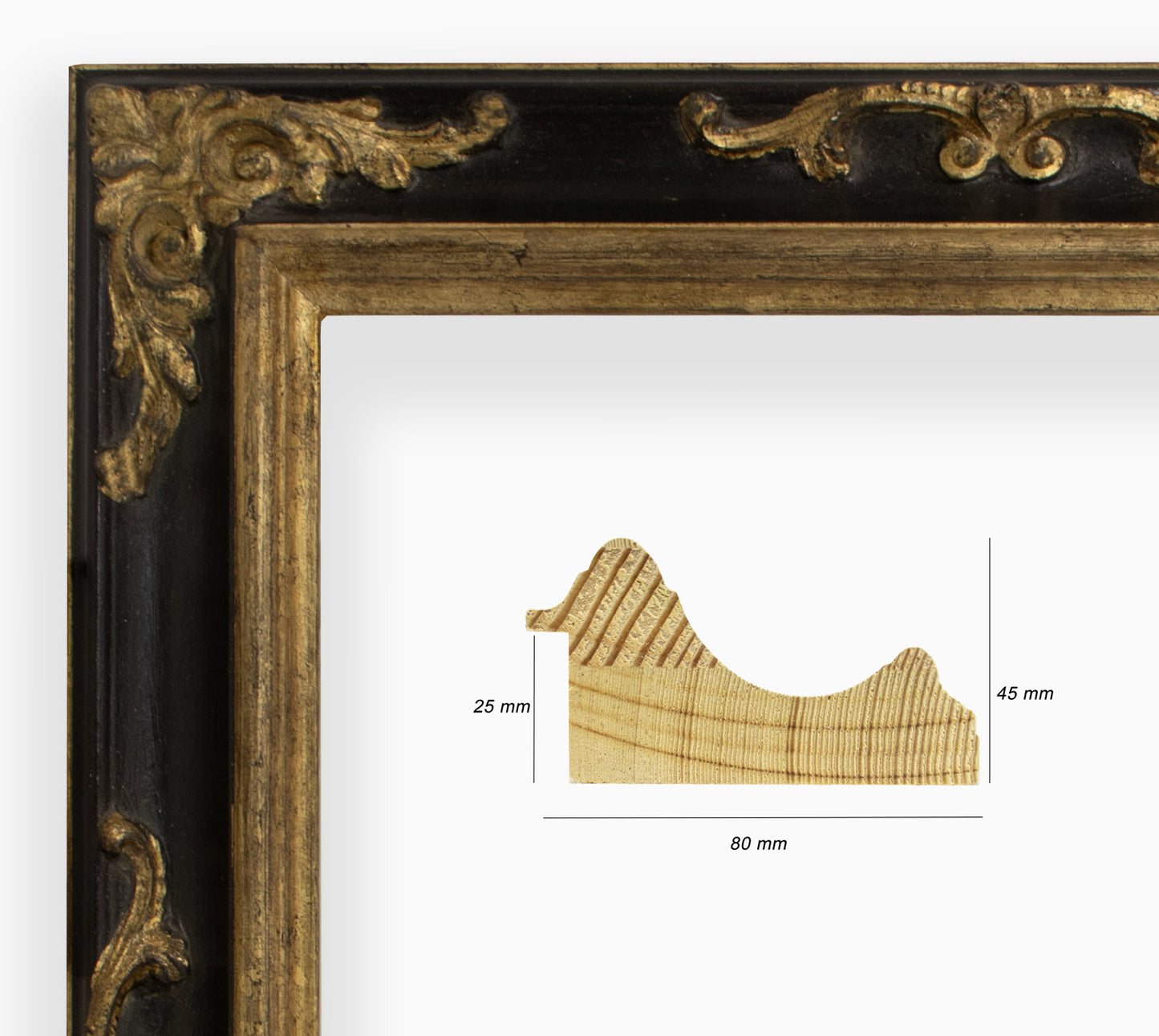 COR.739.601 cadre en bois à la feuille d'or gorge noire