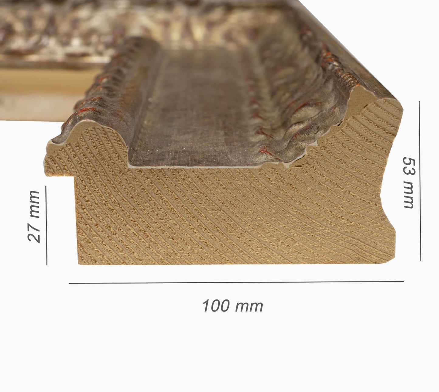 743.011 cadre en bois à la feuille d'argent mesure de profil 100x53 mm Lombarda cornici S.n.c.