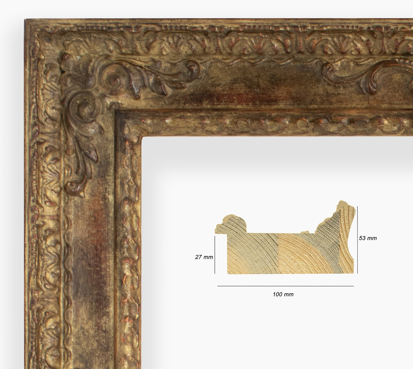 COR.743.230 cadre en bois à la feuille d'or antique