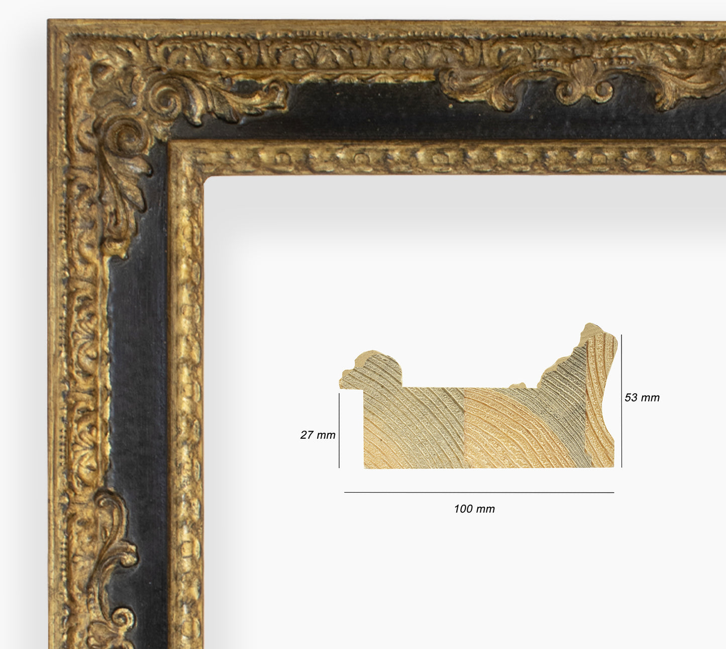 COR.743.601 cadre en bois à la feuille d'or gorge noire