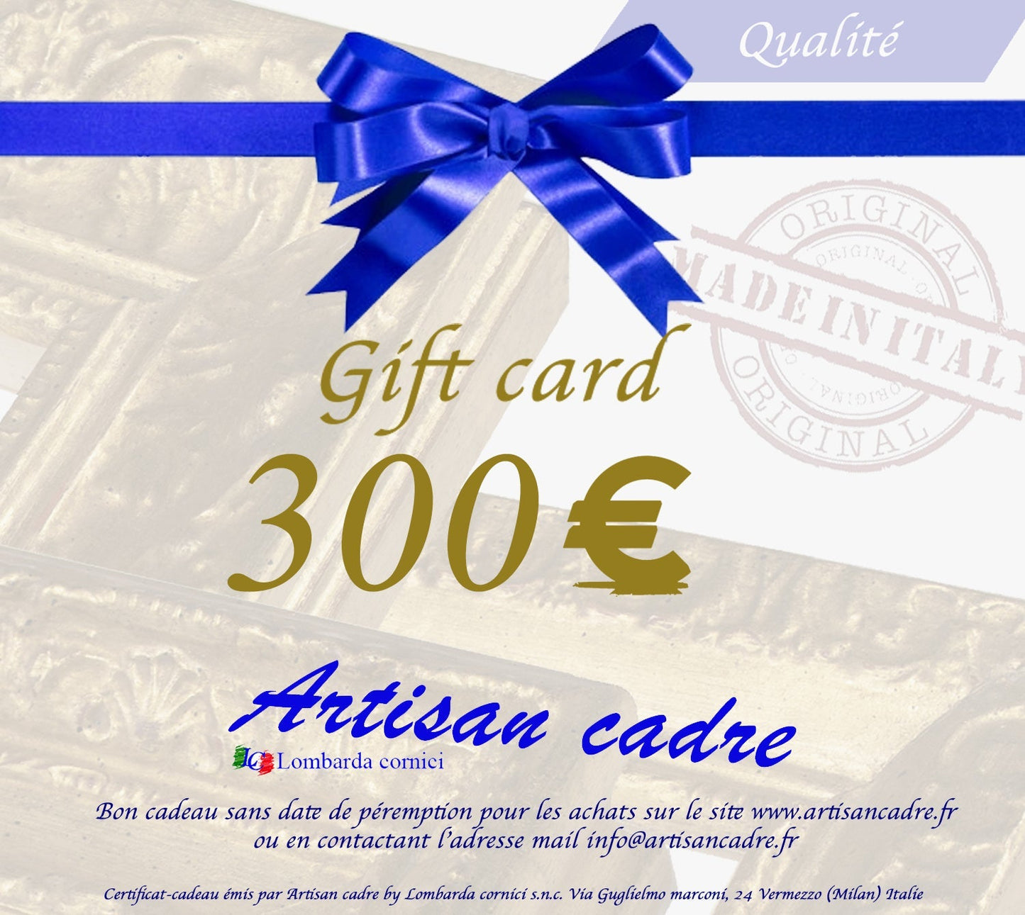 Artisan cadre Bon cadeau 300 euro Lombarda cornici S.n.c.