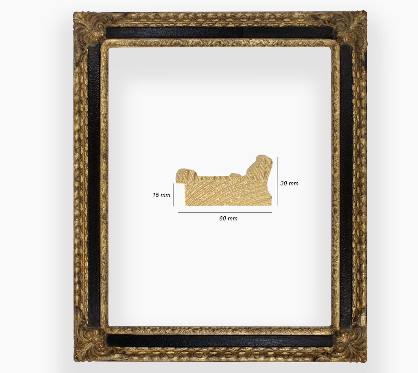 COR.343.601 wooden frame with gold leaf black throat