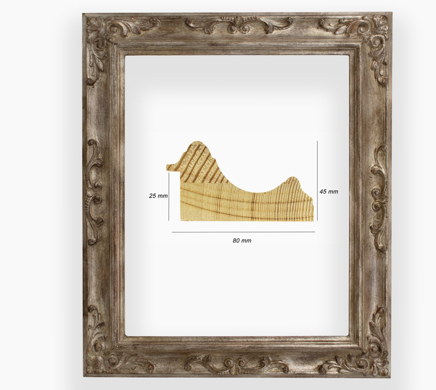 COR.739.231 cadre en bois à la feuille argent antique