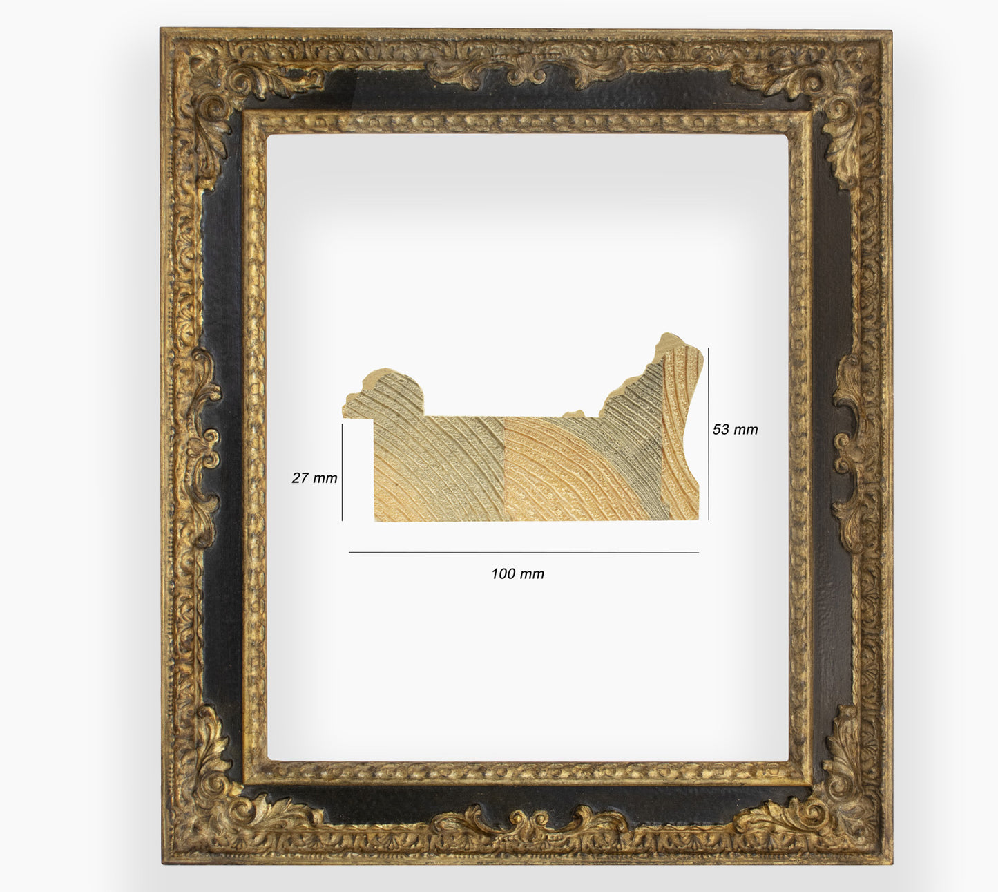 COR.743.601 wooden frame with gold leaf black throat