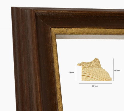 Custom picture frame in walnut and gold wood 310.100